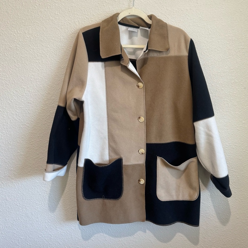 VTG Blair Womens Large Fleece‎ Colorblock Patchwork Women's Jacket Cardigan Boho